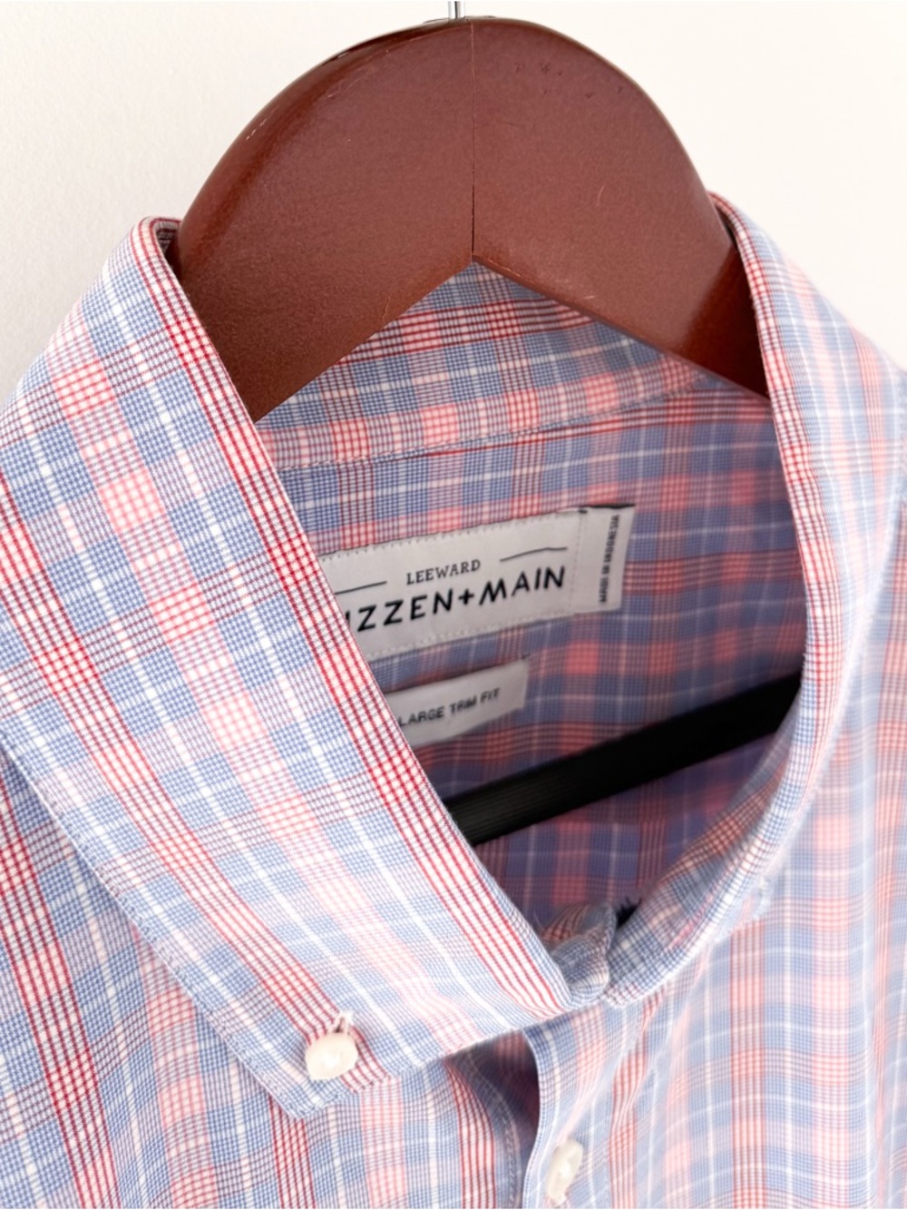 New Mizzen + Main Trim Leeward  Button Down Shirt Plaid Light XXL White Men's - Picture 9 of 12